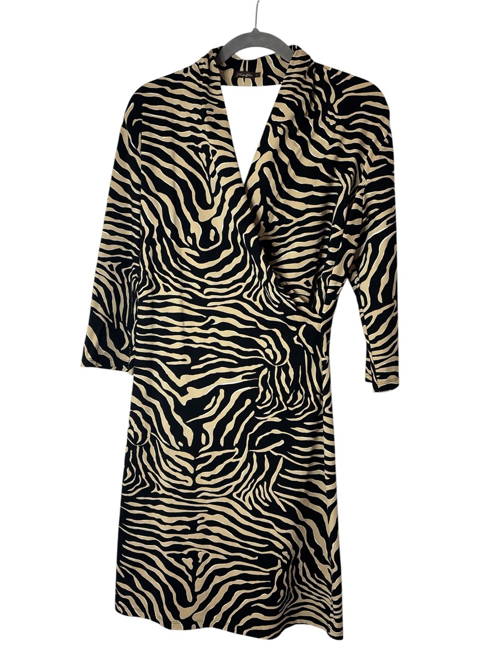 J McGlaughlin Zebra-Print Black and Cream Midi Wrap Dress